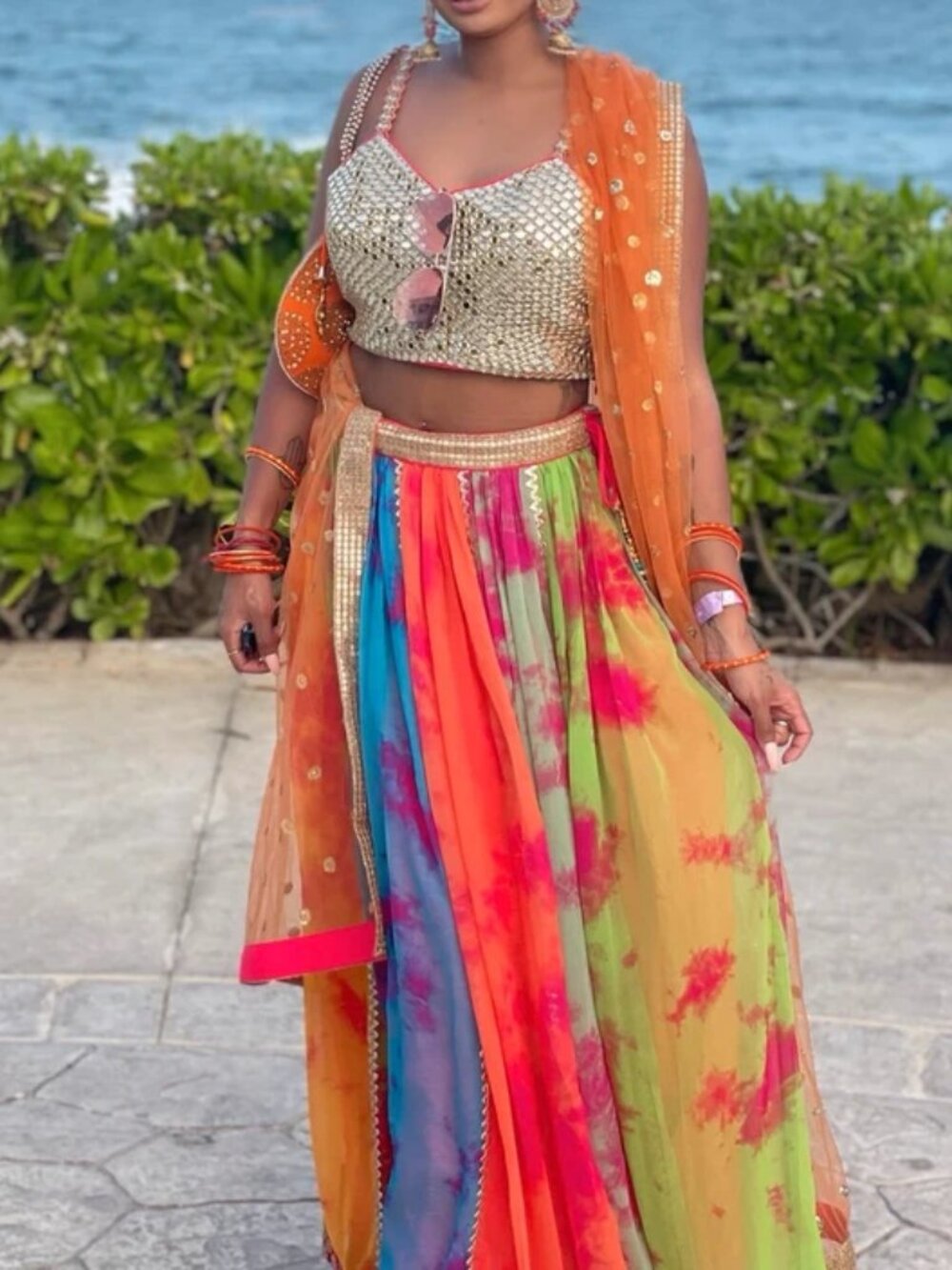 Multicolor Tie-Dye Mirror work Lehenga choli